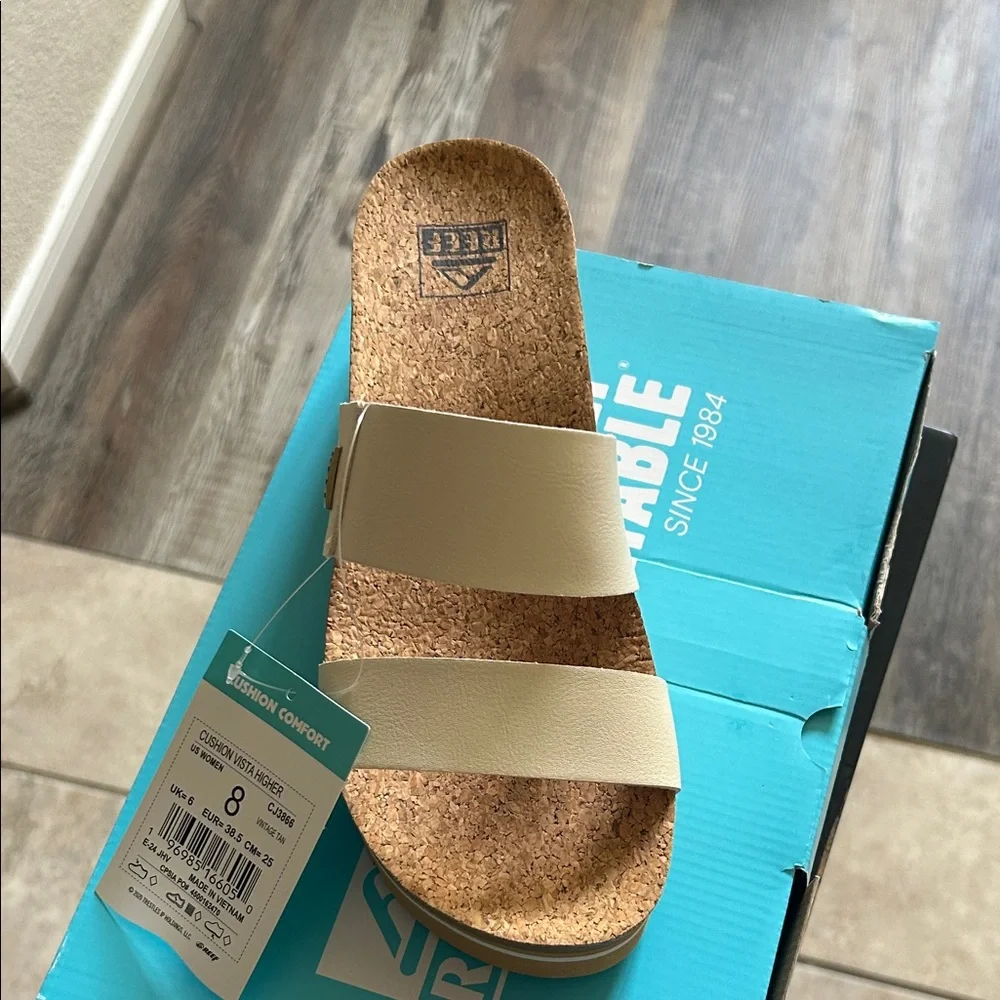 NWT Reef Cream Double-Strap Platform Slide with Cork Footbed 8 - Picture 3 of 5